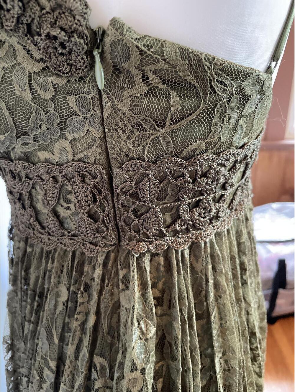Cache Olive Green Lace Empire Waist Midi Dress Women's 6 Romantic Boho - Picture 3 of 7